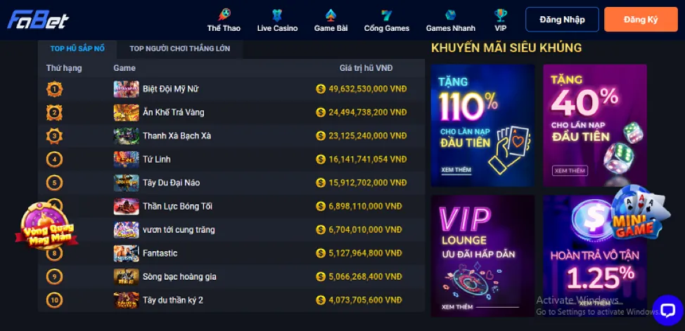 Hoàn trả cược thua f8bet80 win